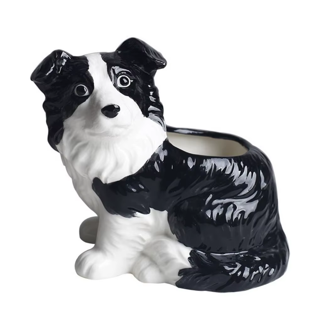 Pot de fleurs en céramique mignon en forme de chien, fait main, unique, pot de fleurs en forme d'ani