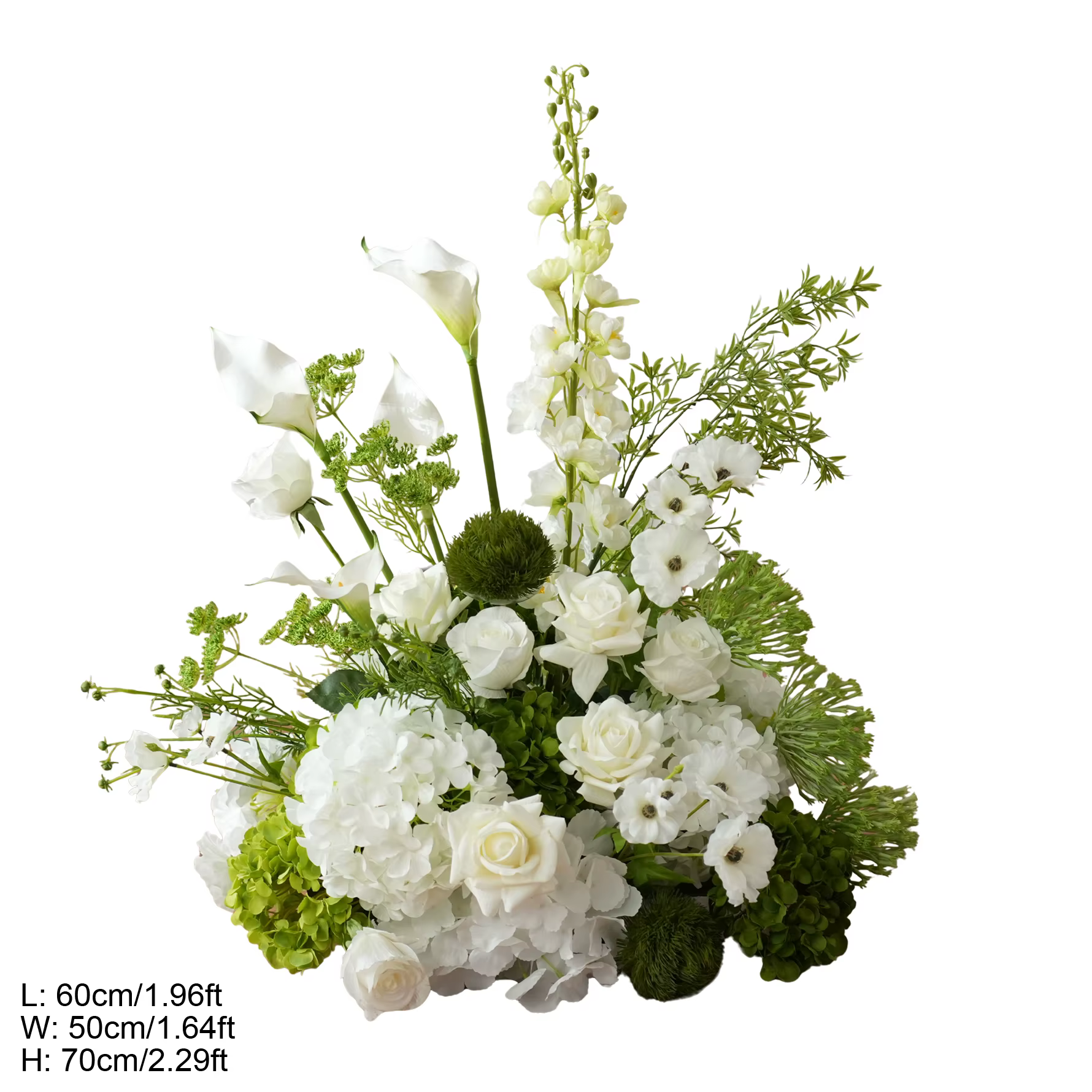 Composition florale artificielle C9112, Hortensia blanc suspendu, plante verte, guirlande, centre de