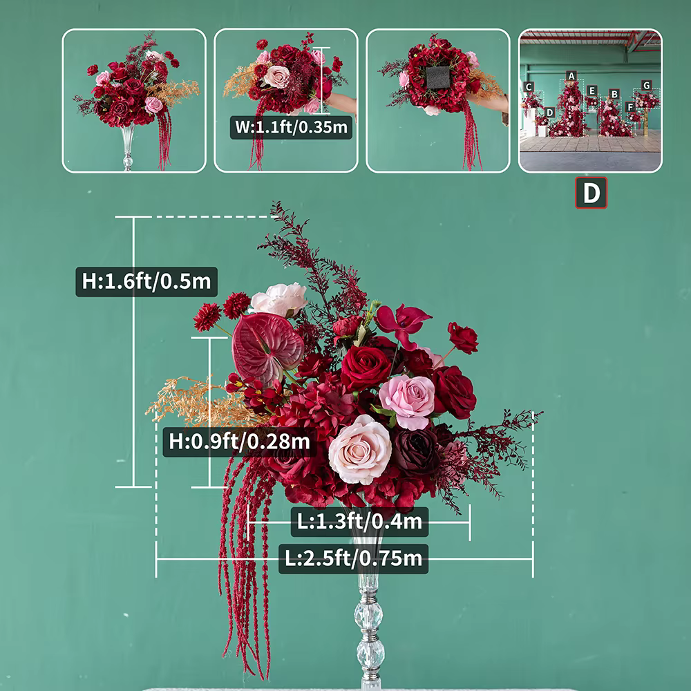 Arrangement floral suspendu d'orchidée d'hortensia artificielle Rose bordeaux de luxe pour décor d'a