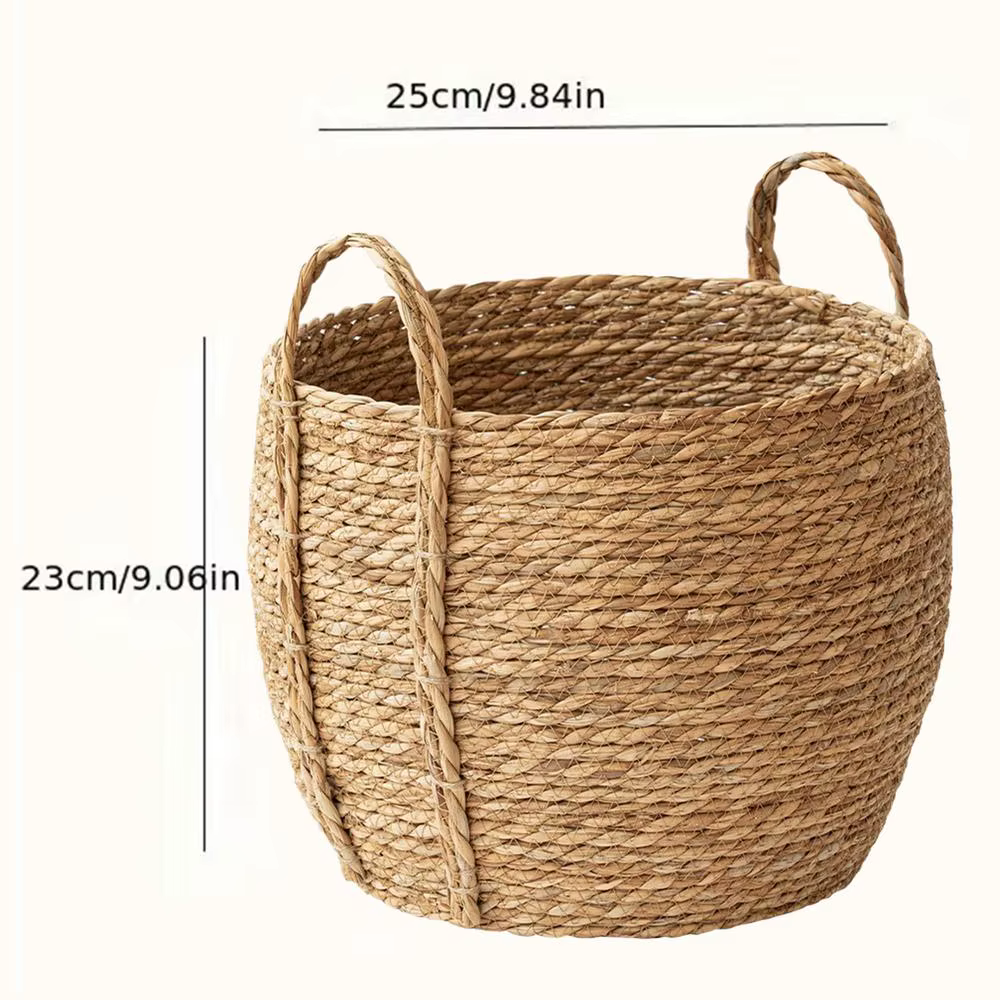 Panier rond en osier avec poignées pour plantes d'intérieur et d'extérieur, pot de fleurs en rotin t