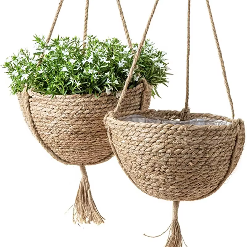 Ensemble de paniers de jardinières suspendus en jonc de mer naturel, Pots de plantes d'intérieur, dé