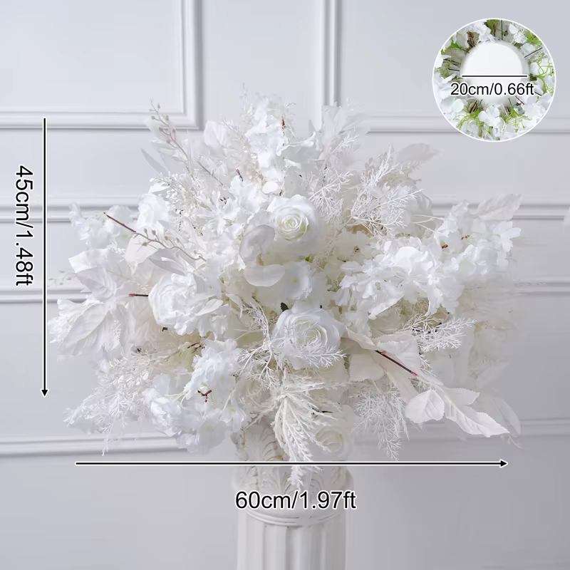 Boule de fleur d'herbe de brume de Rose blanche-neige, décor d'arrière-plan de mariage, Arrangement