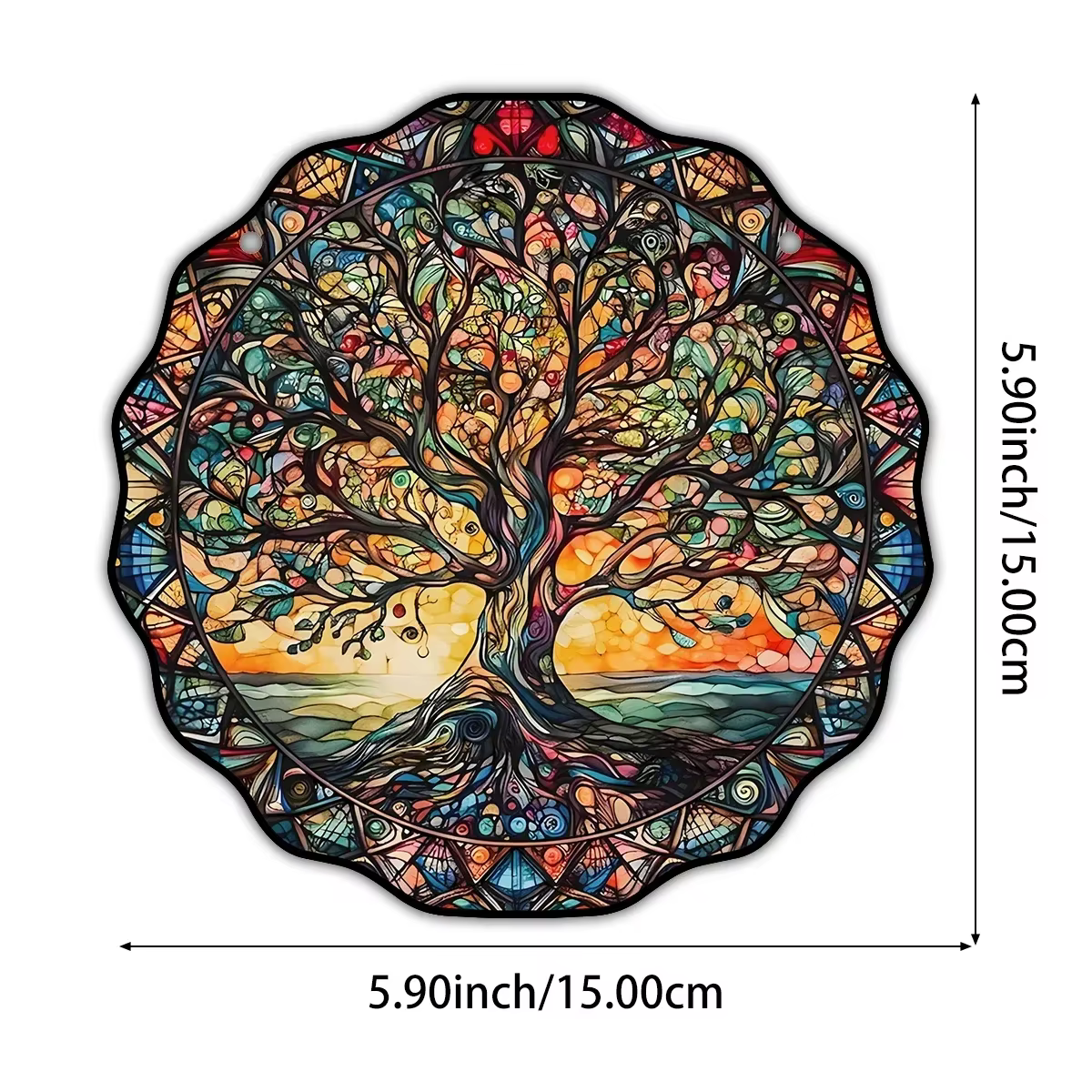 Ornement Arbre de Vie Rond en Acrylique Décoration Murale Universelle Intérieur et Extérieur Plaque