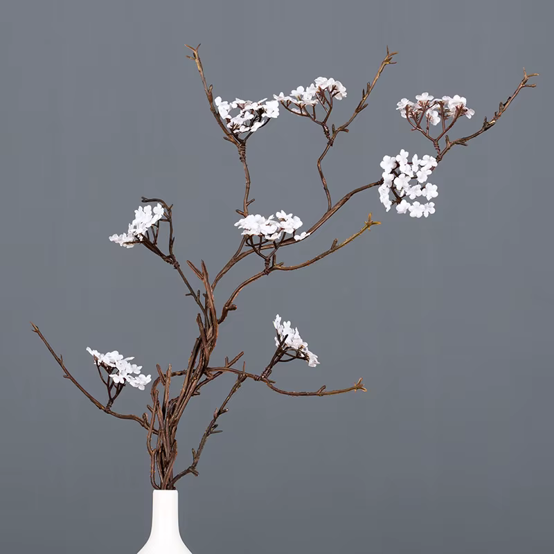 Fleurs artificielles en soie, longue branche, fausse fleur de cerisier, Arrangement floral en rotin 