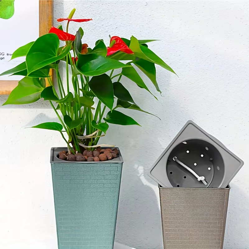 Pot de fleurs en plastique à motif de brique, Pot de fleur de jardin de forme créative pour jardin, 