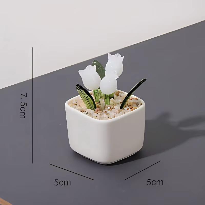 Pot de fleurs en verre magnétique soufflé à la main, tulipes en verre, fleur en verre éternelle pour