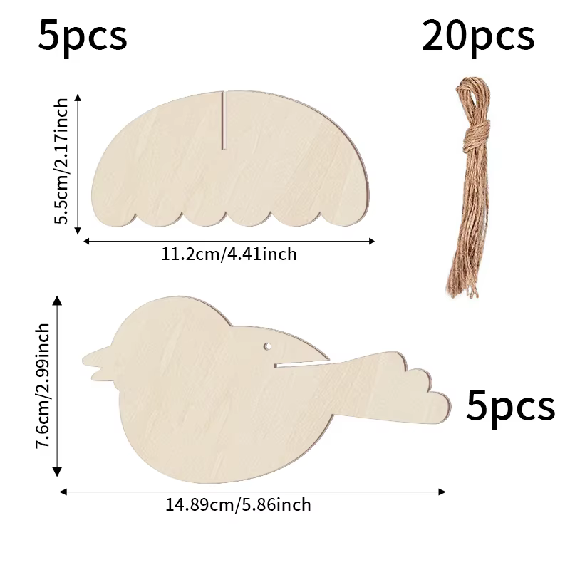 YOMDID 5 pièces ornements en bois inachevés-décorations suspendues d'oiseaux en bois vierges, concep
