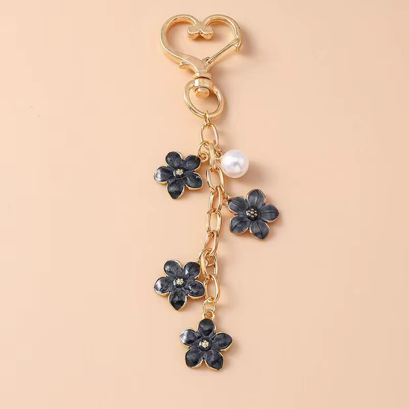 Porte-clés Fleur en Émail et Perle Mignonne - Pendentif Végétal pour Sac à Main Femme Fille, Décorat