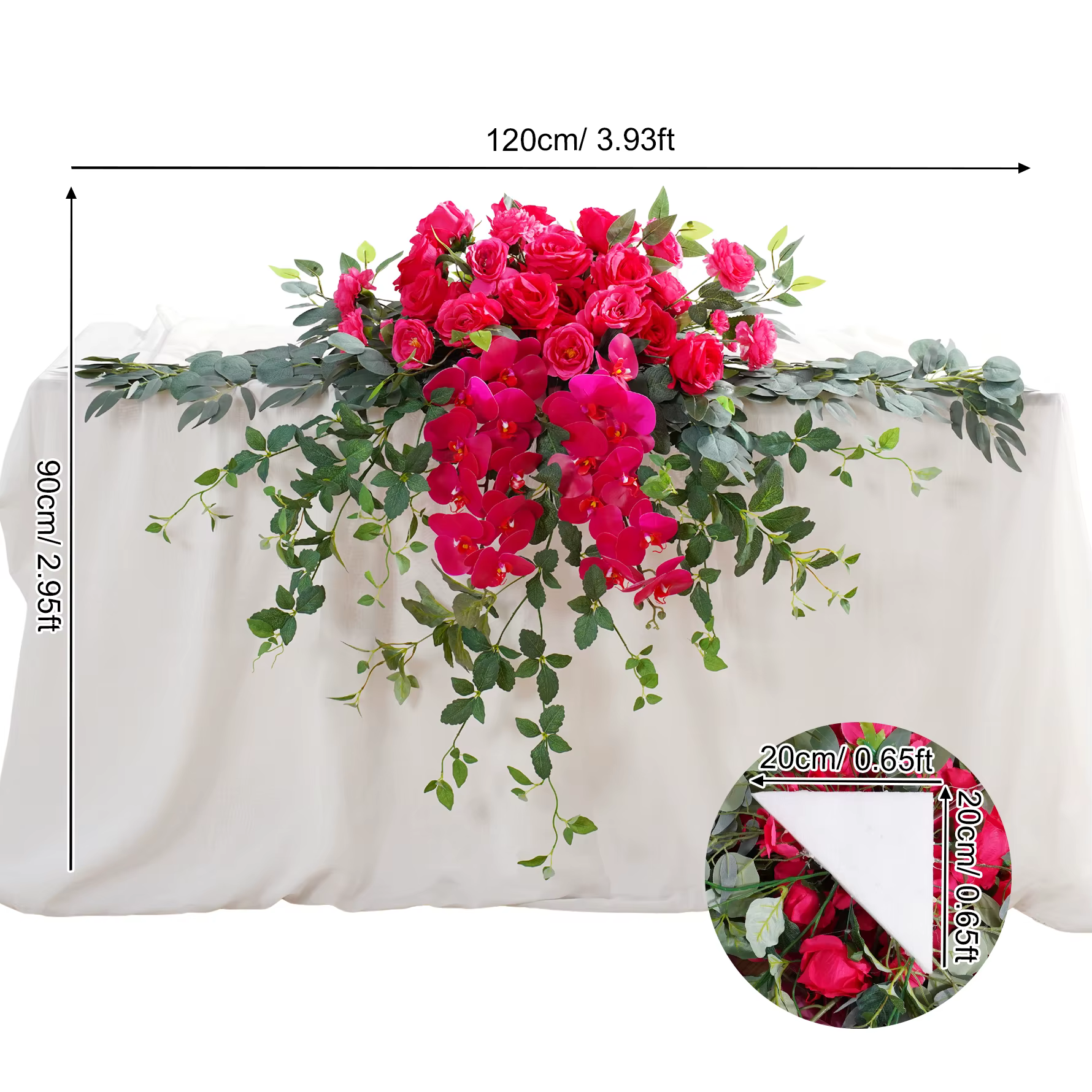 Angela fleur A9035 rouge Rose chêne feuille fleur artificielle rangée décor arches de mariage décor 