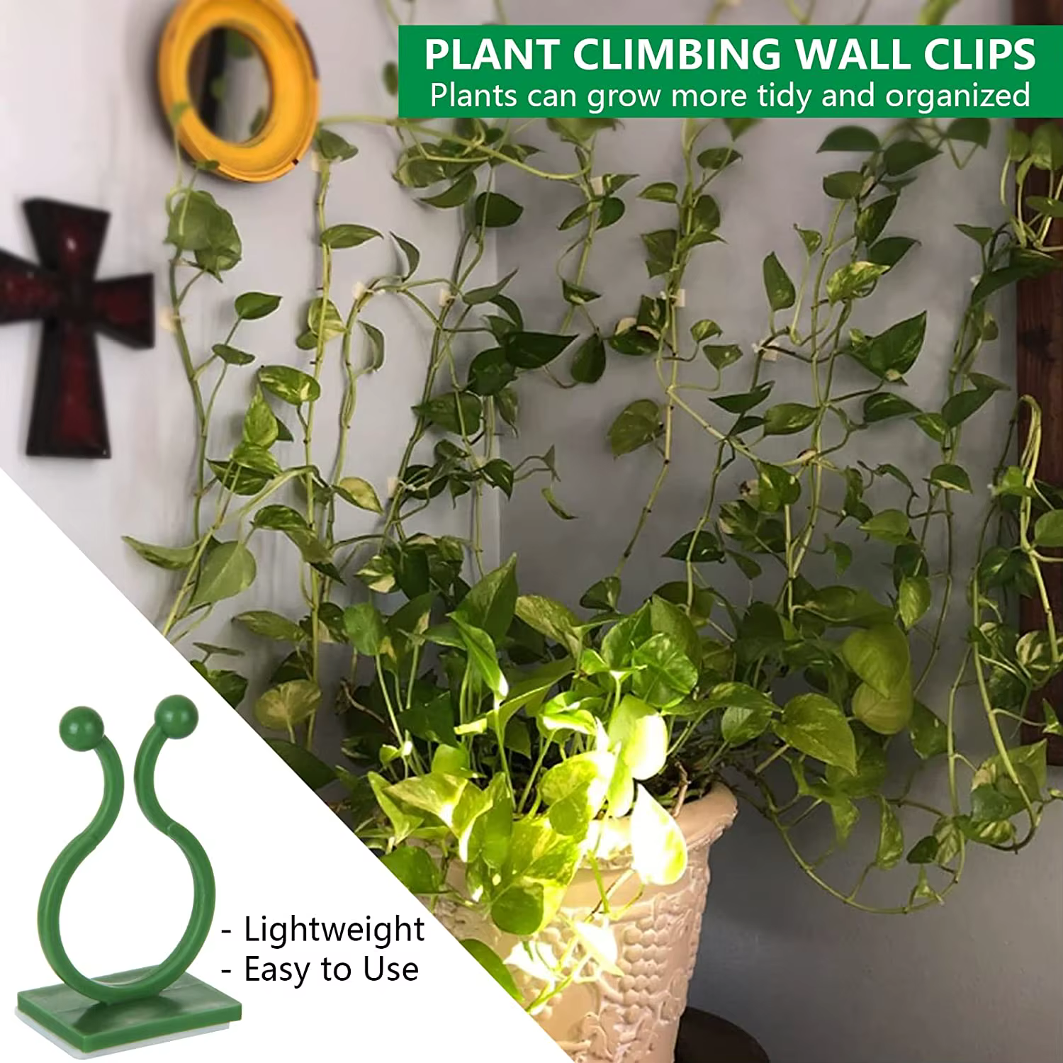 Pince murale Invisible en rotin, Clips muraux d'escalade pour plantes, fixateur de plantes auto-adhé