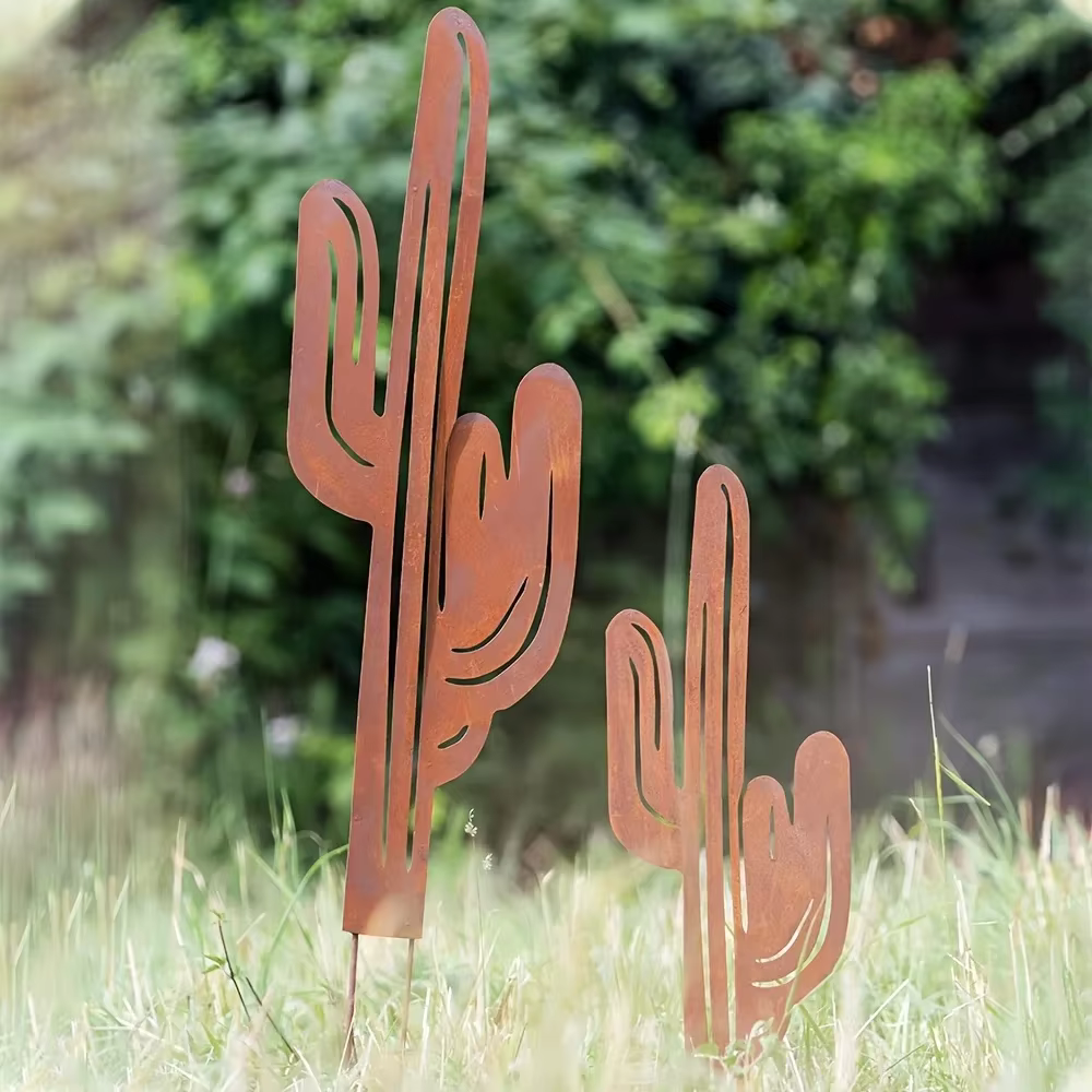 Piquet de jardin de Cactus en métal imperméable rustique, décor extérieur moderne, Art en fer Durabl