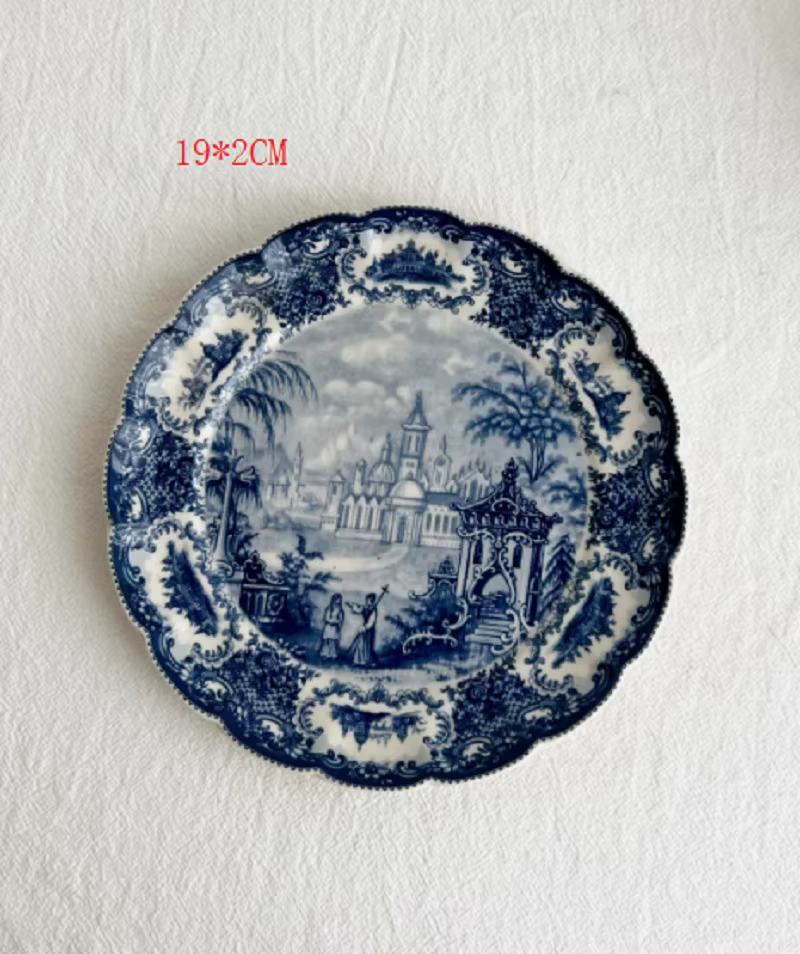 Vase en céramique de la série bleue, peinture célèbre européenne, figure émaillée rare, assiette, po