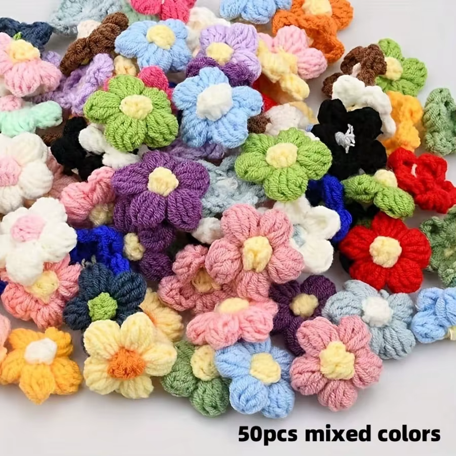 Appliques de fleurs au Crochet, 50 pièces, fleurs en fil tricoté à la main dans des couleurs assorti