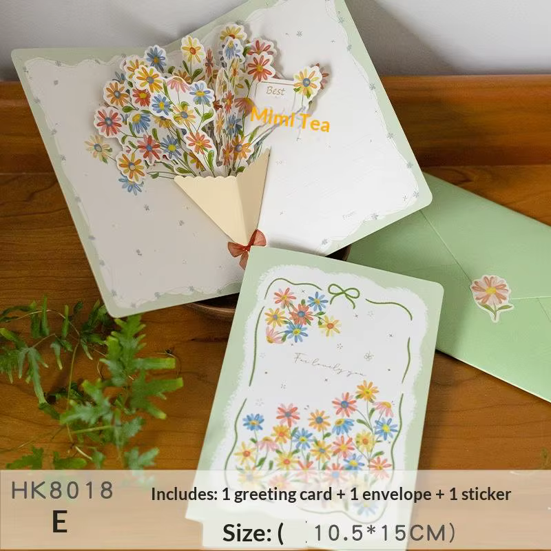 Carte de vœux 3D faite à la main avec fleurs, carte d'origami minimaliste, design créatif pour les é
