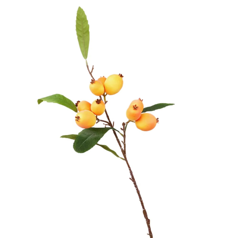 Branche de Loquat Artificielle à Feuilles Vertes, Faux Fruit de Loquat de Luxe, Arbre à Fruits Simul