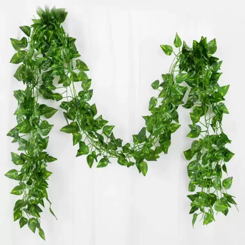 Guirlande de vigne artificielle suspendue de feuilles de lierre vert de 2.1M, plante murale en soie,