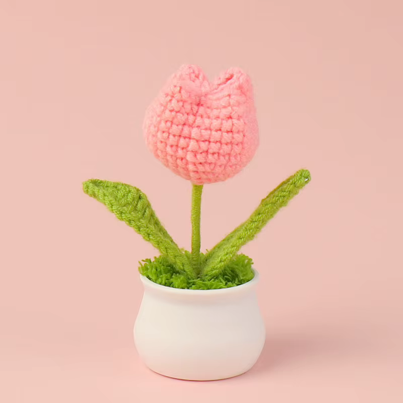 Tulipes Crochet fleur en pot créatif tissé Rose fleurs fini tricoté plante tulipanes Tejidos un Croc