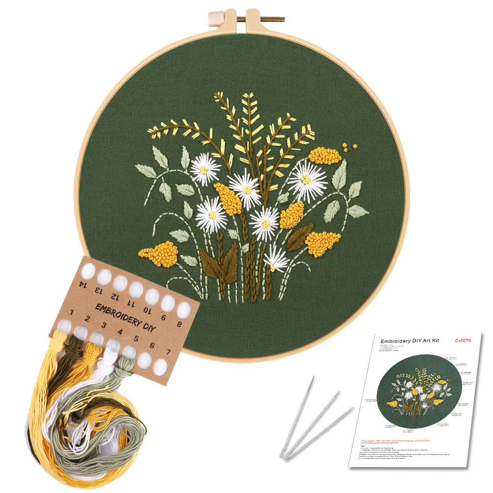 Ensemble de Broderie à Motif de Fleurs et Plantes, Outils de Couture Grossiers, Tissu Imprimé, Kit R