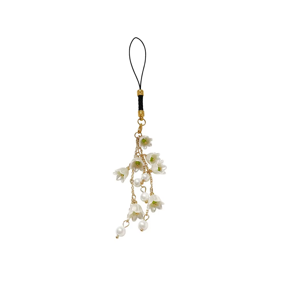 Porte-clés élégant avec grappe de fleurs, ornements, pompon de perles, pendentif fleur douce, décora