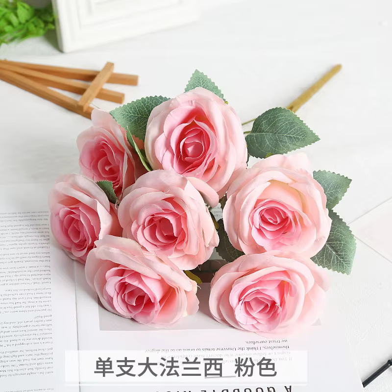 Simulation de fleur 7 fourchettes, grand nombre de roses, fausse fleur française, produit fini haut