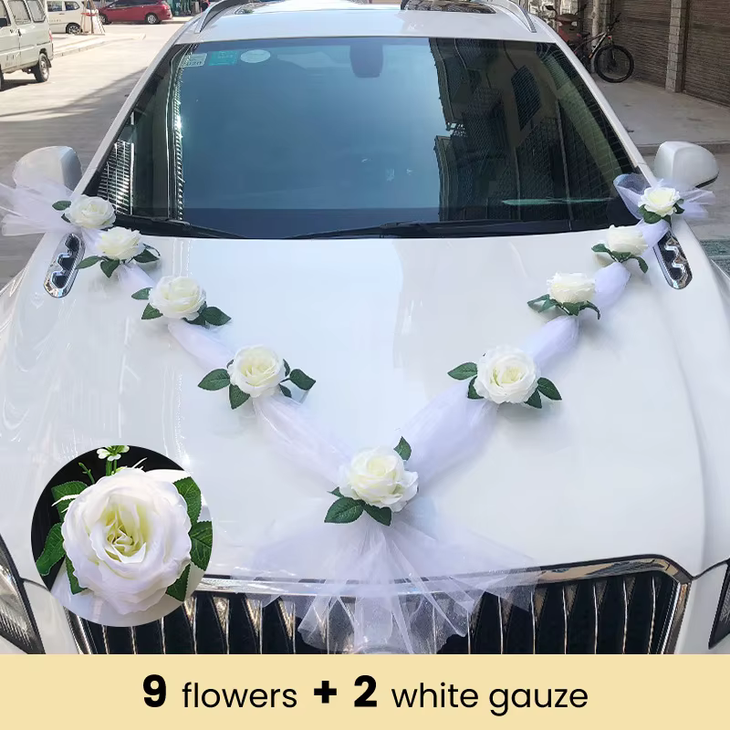 Fleur artificielle de Rose blanche pour décoration de voiture de mariage, décorations de voiture de 