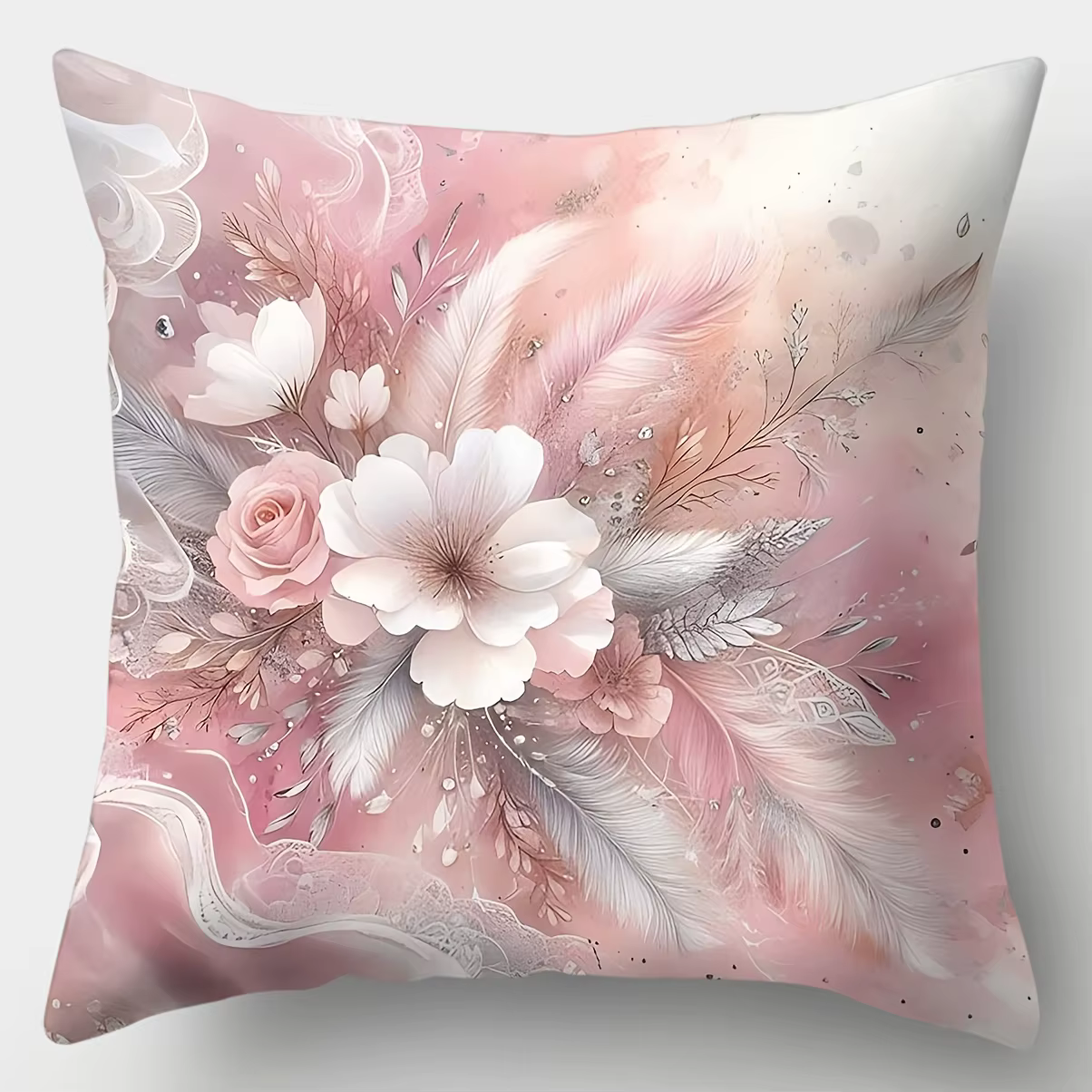 Taie d'oreiller florale et plumes pour décoration de maison, housse de coussin à motif de décoration