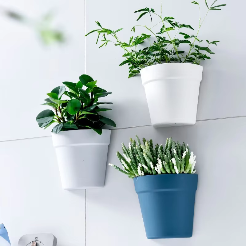 Pots de fleurs muraux en plastique pour la décoration intérieure, jardinière semi-circulaire, orneme