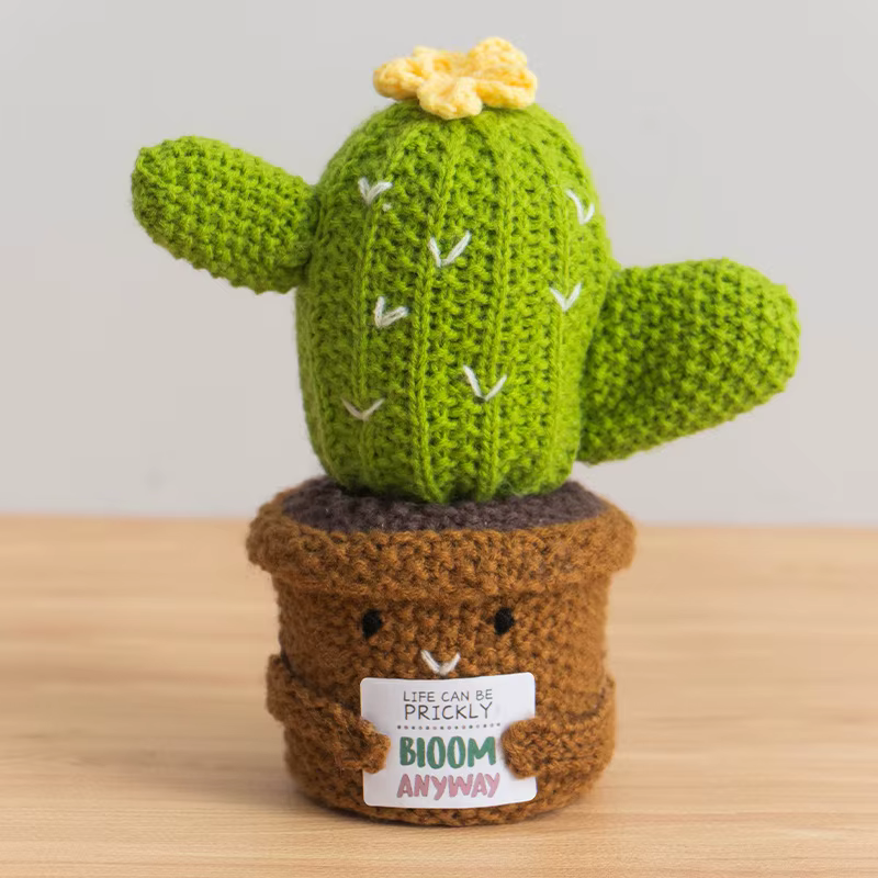 Pot de plantes en Crochet Cactus, mignon, étagère à plantes à tricoter, décor de voiture, fleur tiss