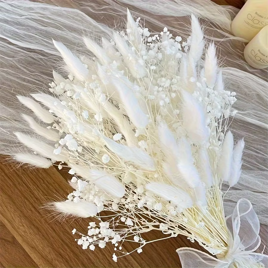 Bouquet de fleurs séchées blanches Gypsophila Boho Pampas, pour mariage, réception-cadeau pour bébé,