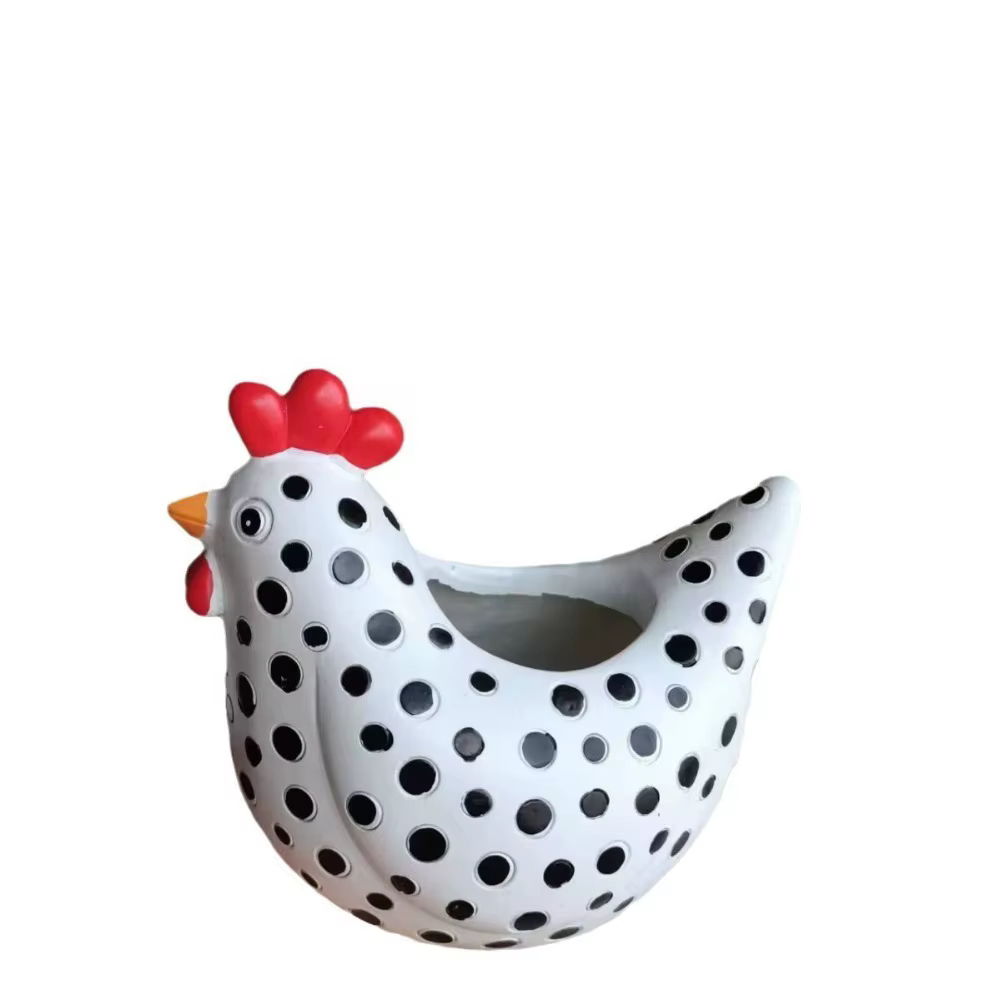 Pot de fleurs en résine en forme de poulet à pois, décoration de jardin, petit pot de fleurs, conten