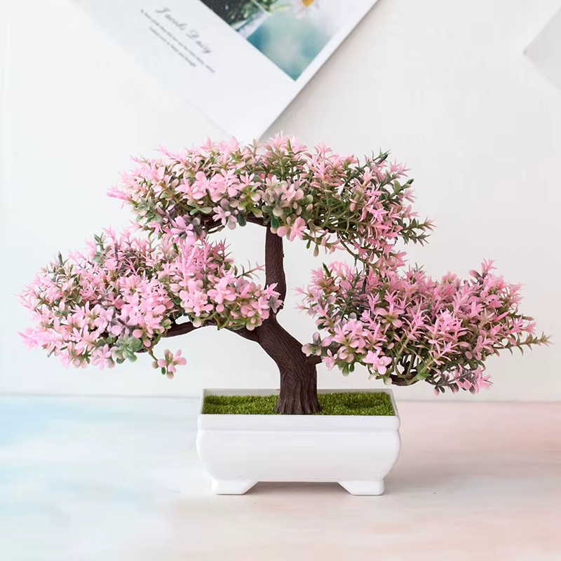 Bonsaï Artificiel en Pot Rose, Simulation de Plante Décorative, Maison, Bureau, Arbre Enrichi, Ornem