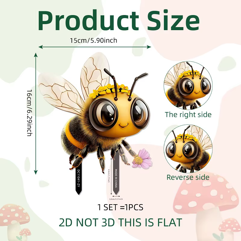 Plante en pot de jardin de dessin animé, abeille de printemps, insert décoratif en PVC, atmosphère F