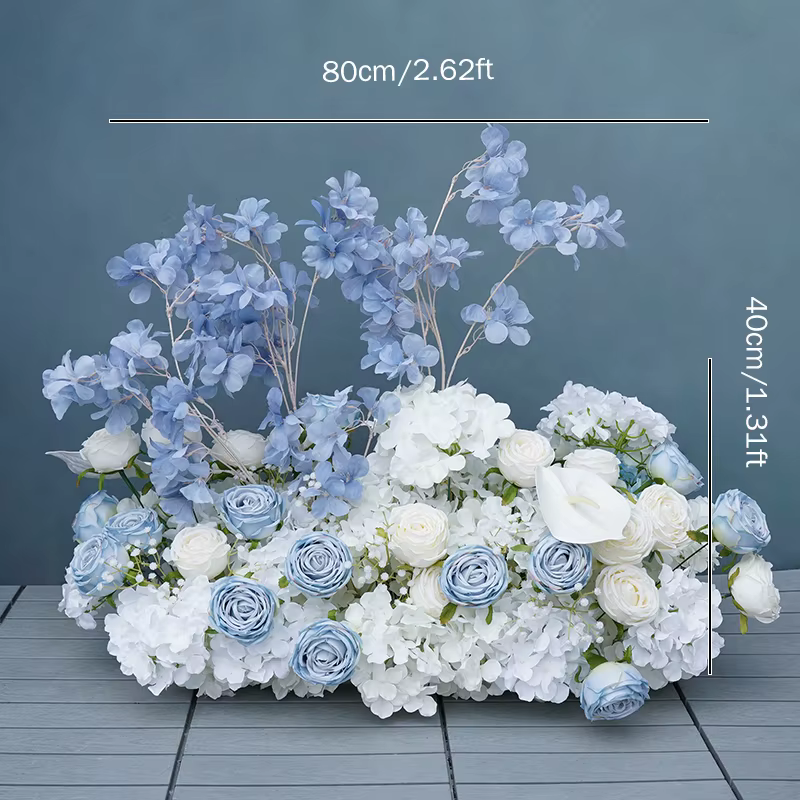 Arche de toile de fond florale 5D KT Board Decor, fleurs de sol, bleu brume, rose blanche, plam pour