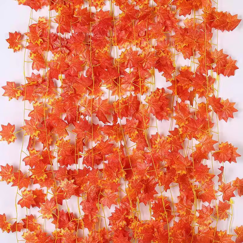 Feuilles d'Érable Artificielles, Fausses Plantes, Orange, Automne, Cuir oral elu, Vigne, Festival de