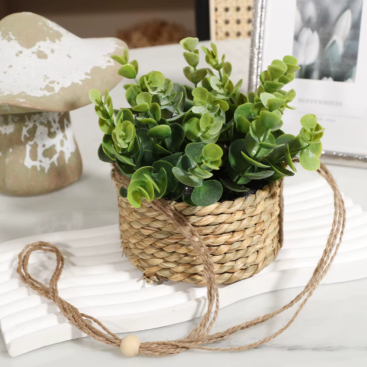 XIYA fleur vert plantes artificielles Eucalyptus herbe tissé romarin plantes en pot herbe Mound 40 c