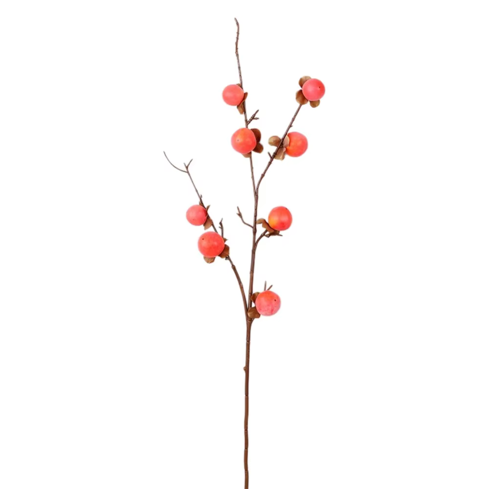 8 têtes de branches de kaki artificielles, faites à la main, simulation réaliste de fruits de kaki,