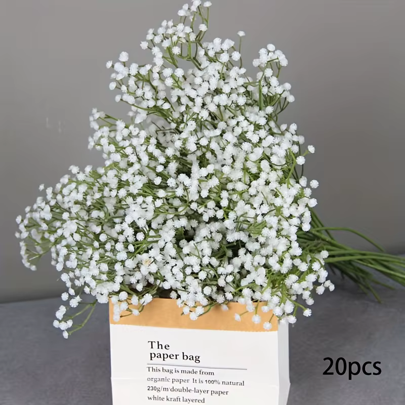 20 fleurs artificielles réalistes en gypsophile blanc – Élégantes fausses fleurs pour bouquets de ma