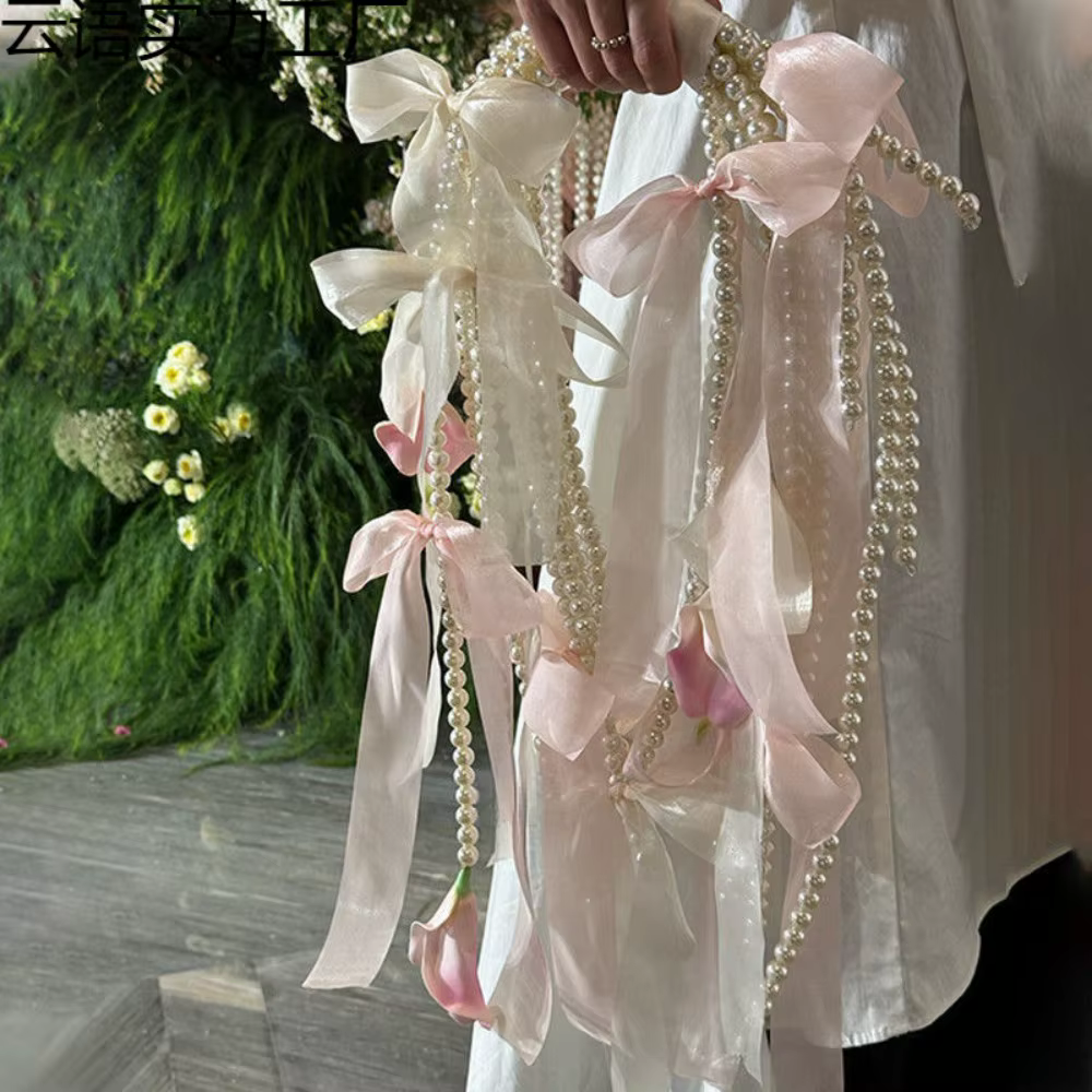 Bouquet de fleurs artificielles de luxe avec perles pour mariage, demoiselle d'honneur, photographie