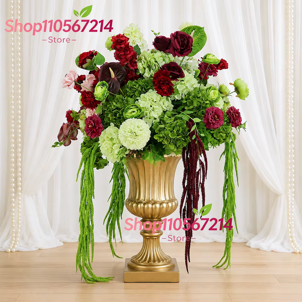Arrangement floral artificiel vert sauge bordeaux, centre de table de mariage, bouquet de roses en s