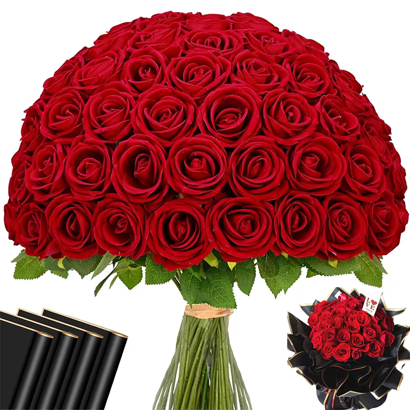 Roses rouges artificielles en vrac, fleurs en velours au toucher réel pour centres de table de maria