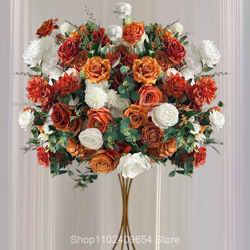 Décor de fond de scène de mariage en fleurs de rose 5D orange caramel, arche en panneau KT, arrangem