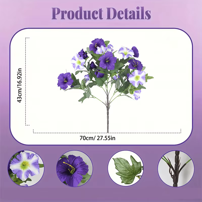 Fleurs de gloire du matin en soie artificielle violette, fausses bouquets de fleurs pour fête de mar