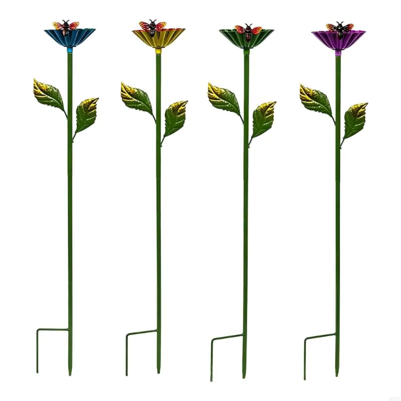Jeu 4 piquets jardin fleurs en métal pour l'extérieur, pics à fleurs en fer pour bords pelouse, allé