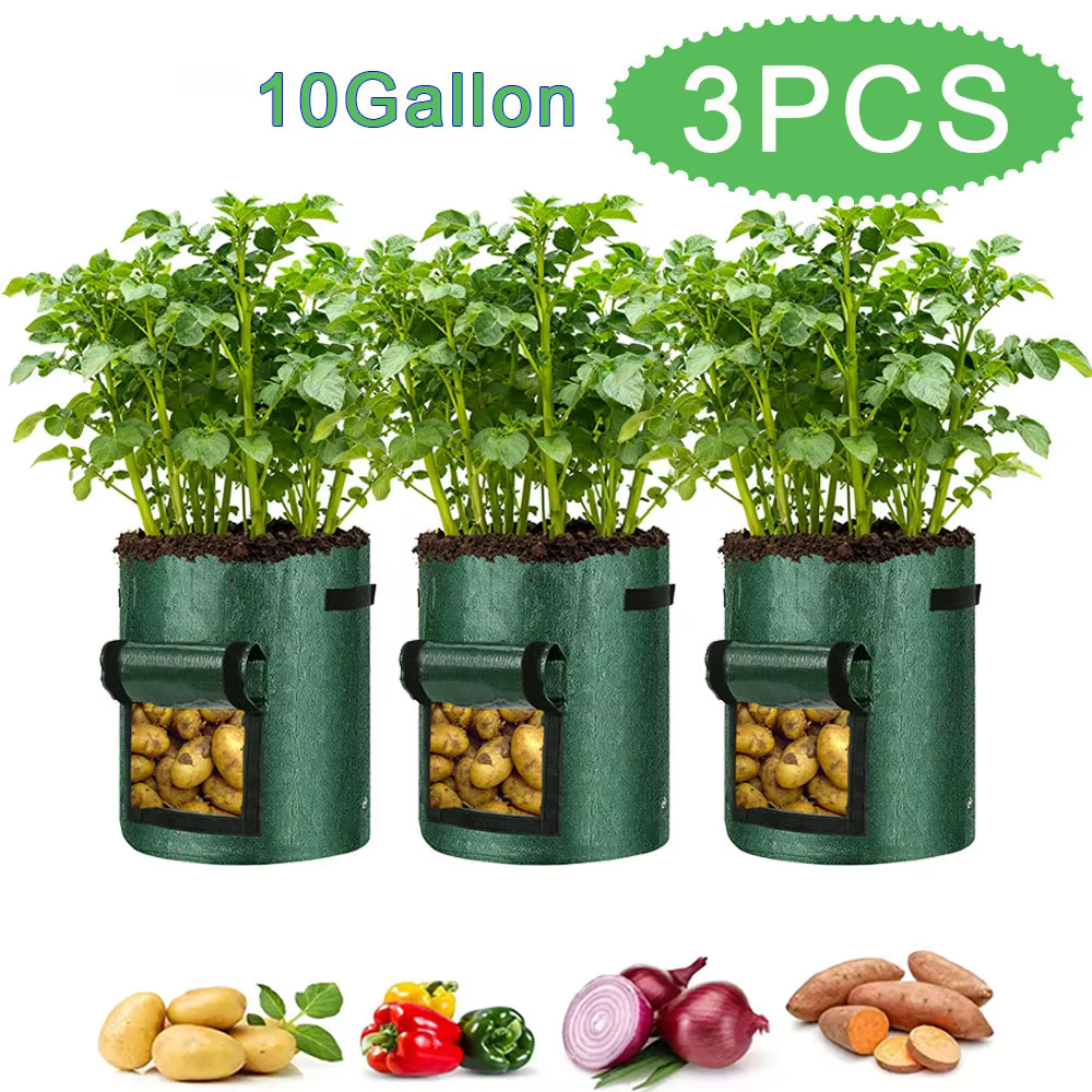 Lot de 2 sacs de plantation pour pommes de terre vertes avec poignées et couvercles, conteneurs de 2