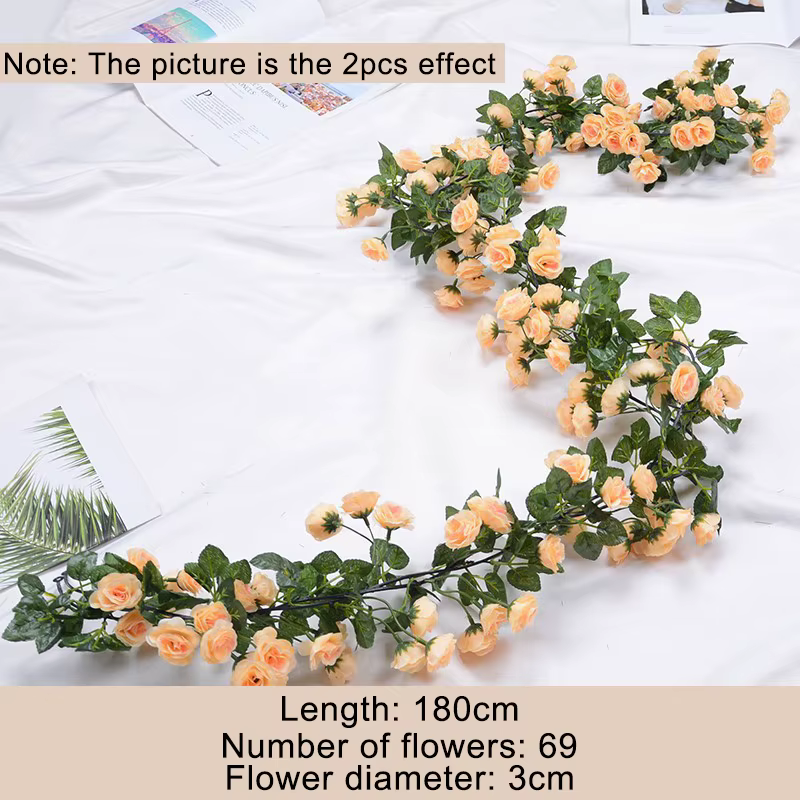 Guirxiété de roses et de feuilles vertes artificielles, 1.8m, fausses plantes, pour arc de mariage, 