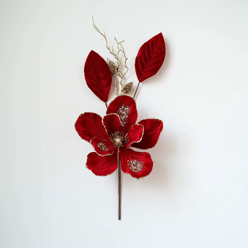 Paillettes fleur de noël artificielle rouge or flocage Poinsettia de noël bricolage à la main fleurs