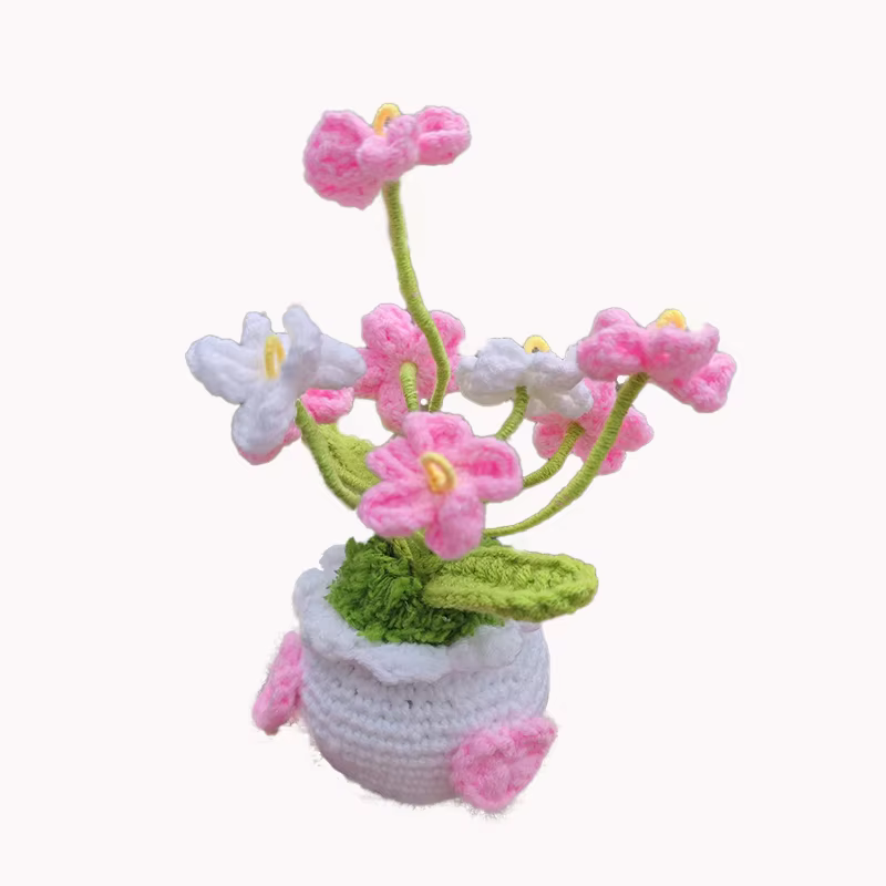Fleurs artificielles Bonsaï pour la décoration de bureau, orchidée papillon, fleur bleue au crochet,