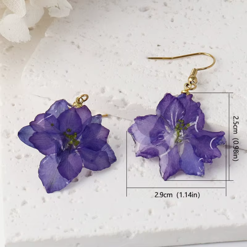 Boucles d'oreilles élégantes en fleurs séchées, faites à la main en résine époxy, bijoux uniques en 