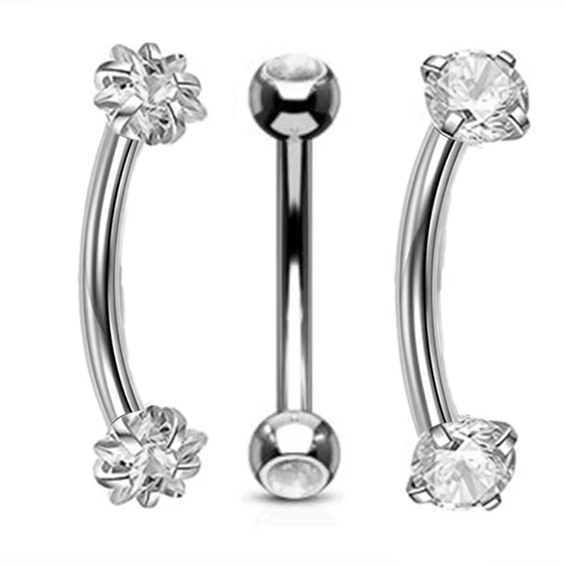 3 pièces fleur sourcil haltère Piercing ensemble Zircon incurvé haltères Piercing Pack coeur oreille