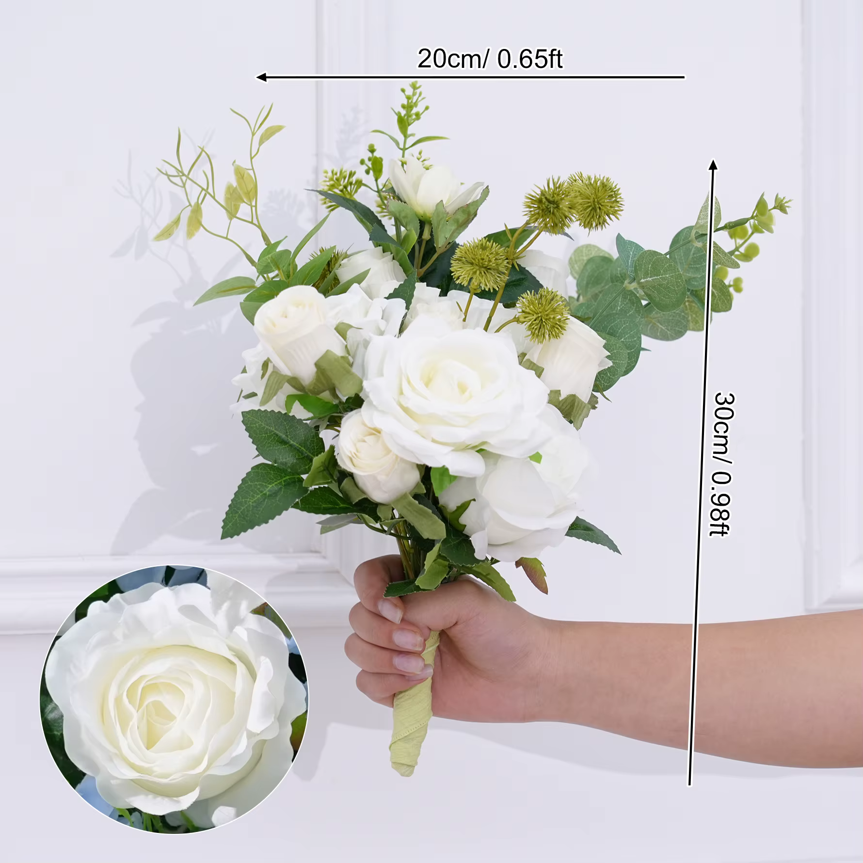HMEOT H8870 Arche florale carrée avec arrangement de fleurs bleues d'hortensia, roses blanches et ve